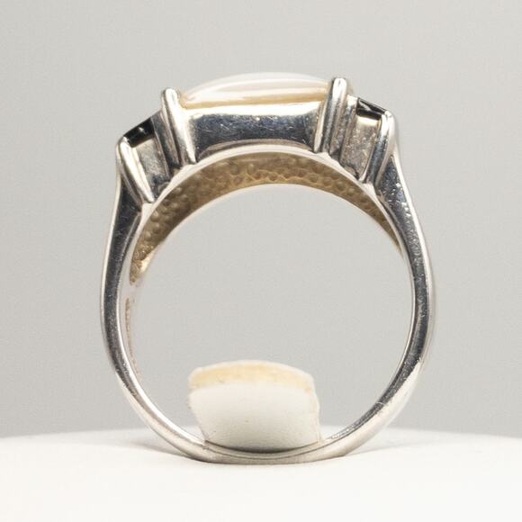 925 Sterling Silver Mother of Pearl & Onyx Inlay Ring Size 7 - Picture 7 of 10